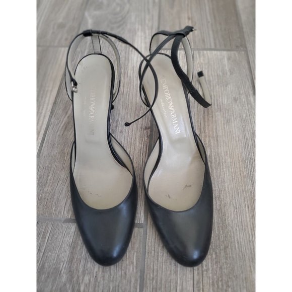 Emporio Armani Shoes - Emporio Armani  Vtg 90s Ankle Strap Heel Black Leather in sz 37.  Made in Italy